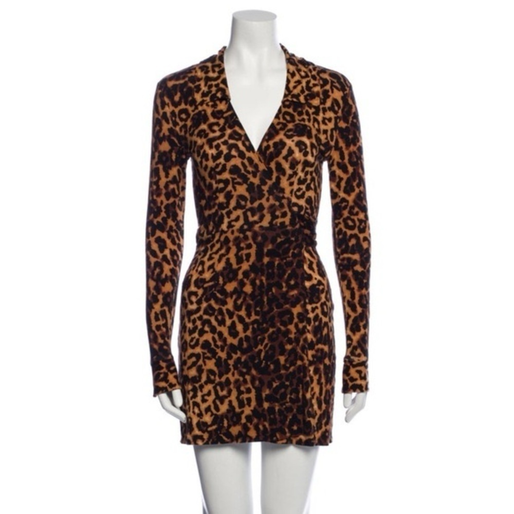 Reformation Animal Print Long Sleeve Wrap Dress Size Medium